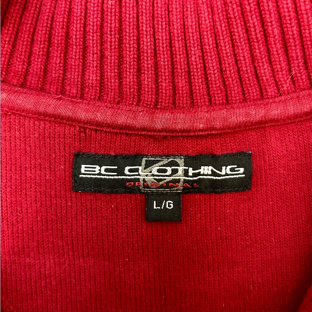 BC Clothing Original Men’s Quarter Zip Sweater Size Large Red Ribbed Pullover - Picture 3 of 6